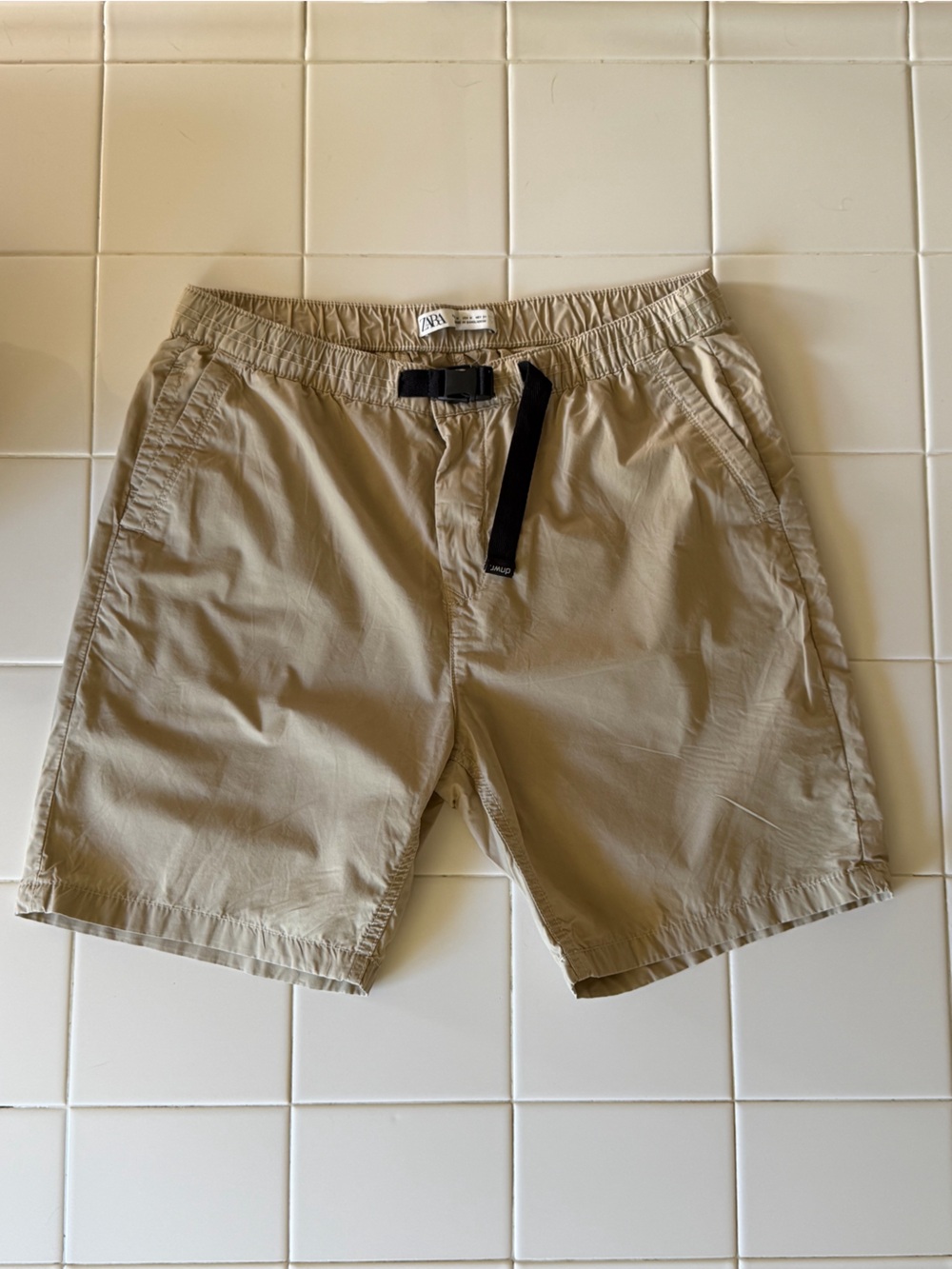Zara Men's Belted Cotton Shorts Khaki Tan Size M - Picture 1 of 4